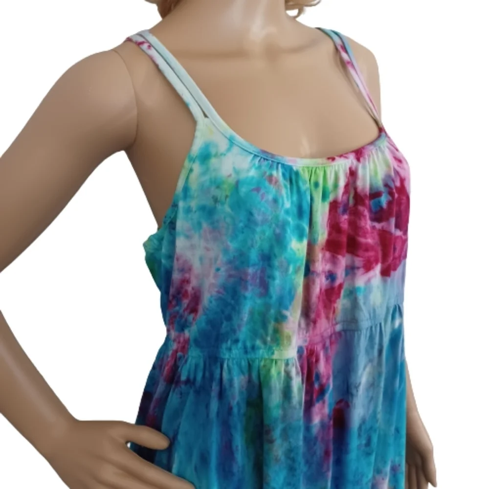 Dharma Trading Co Tie Dye Multicolor Summer Casual Sleeveless Maxi Dress Large